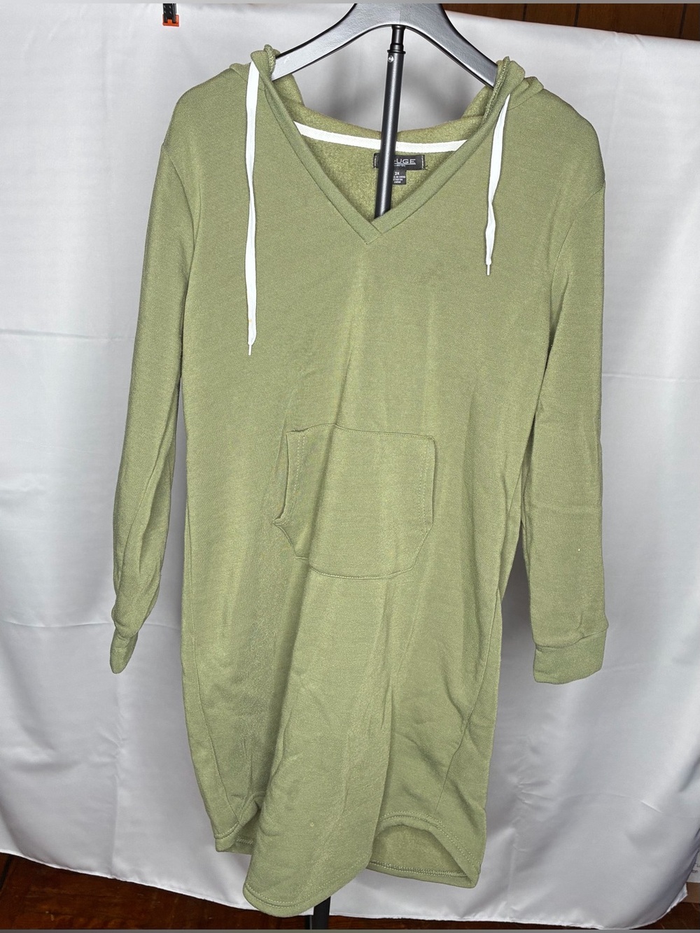 Olive Green V-Neck Hoodie Sweater for